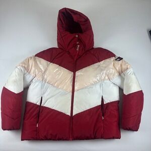 Tommy Hilfiger Women's Down Puffer Jacket Hooded Colorblock XL